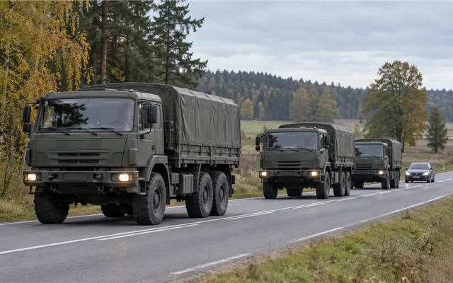 Kolumny wojskowe na drogach podczas ćwiczeń Czarny Obrońca-26